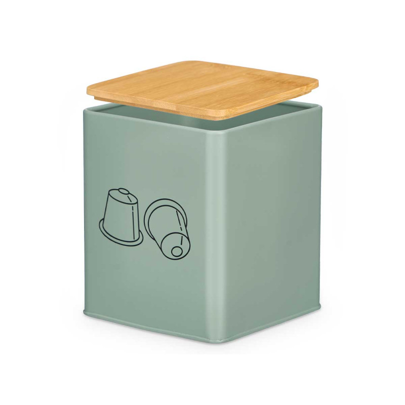 POT CARRÉ CAPSULES COUVERCLE BAMBOU VERT MENTHE