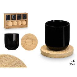 SET4 BICCH CAFFE CERAMIC NERO SOTTOBICCHIERI BAMBU