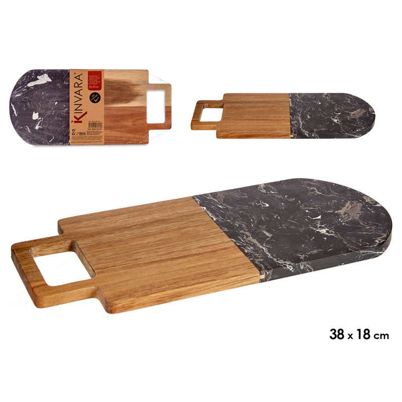 TAGLIERE IN LEGNO E MARMO NERO CON MANICO