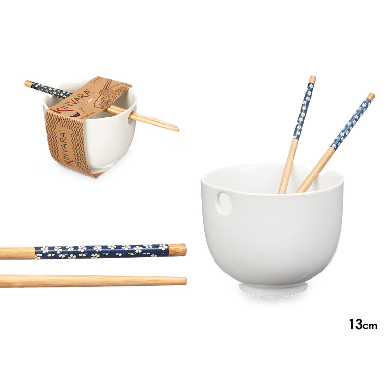 BOWL GRES ASIATICO BLANCO PALILLOS BAMBU