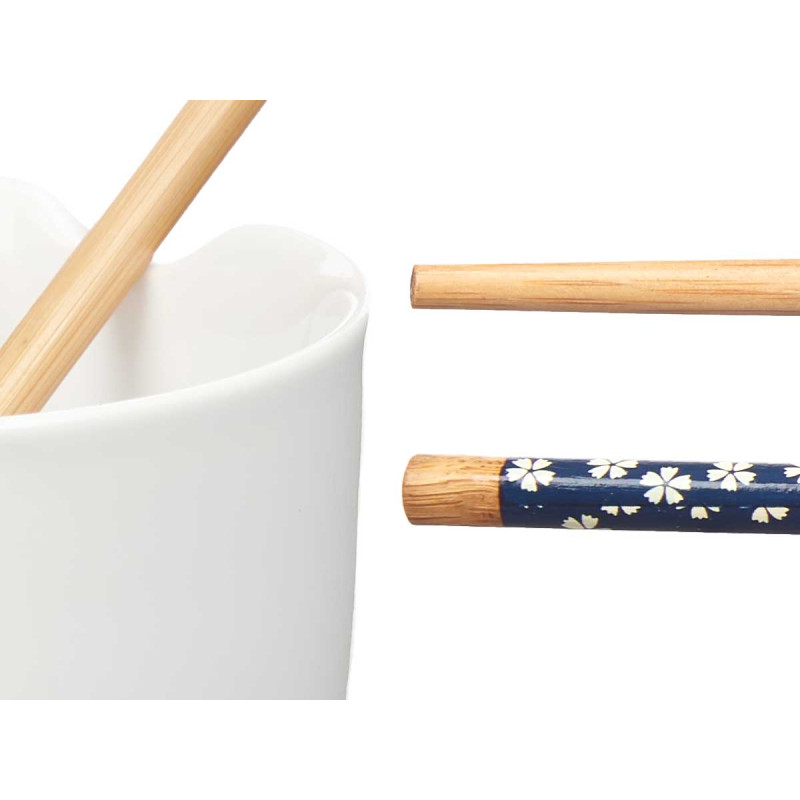 ASIAN PORCELAIN BOWL WHITE BAMBOO CHOPSTICK