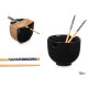 ASIAN STONEWARE BLACK BOWL BAMBOO CHOPSTICK