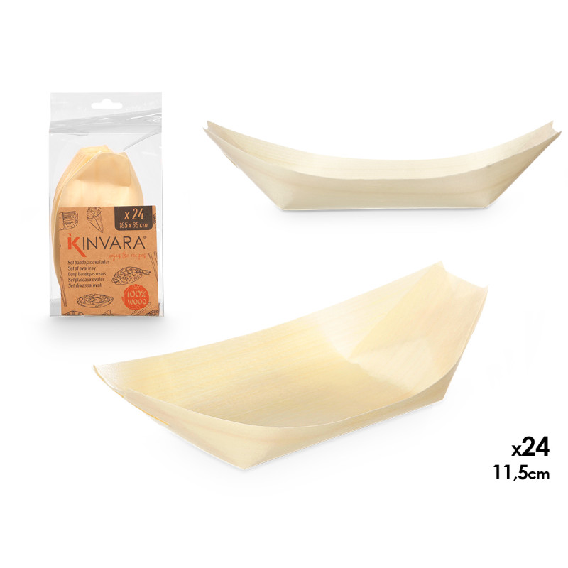 SET 24 WOODEN OVAL TRAYS SMALL