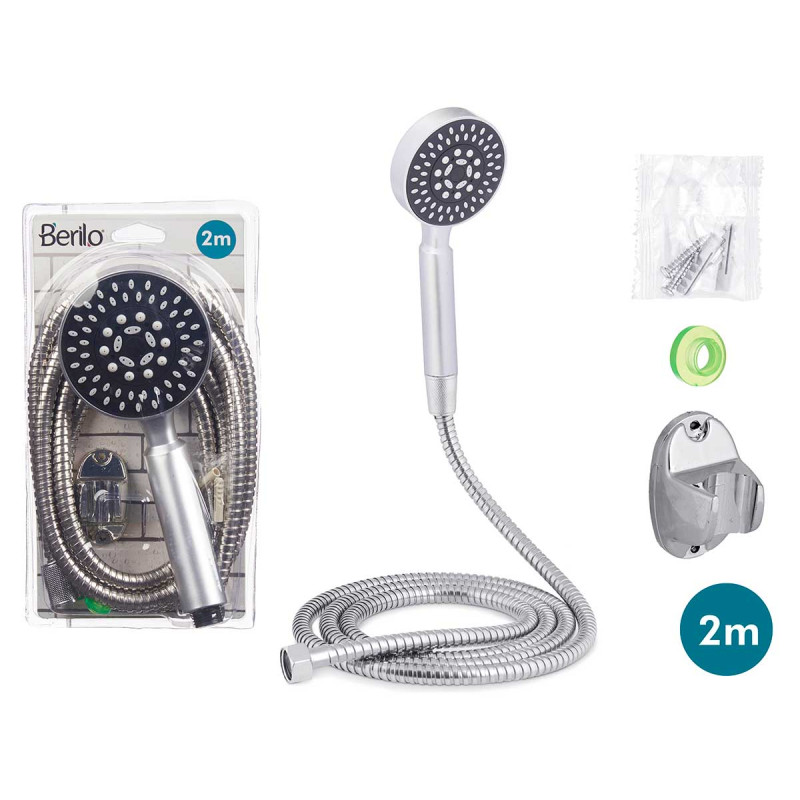 SHOWER HEAD AND HOSE 2M W/REG GREY BASE