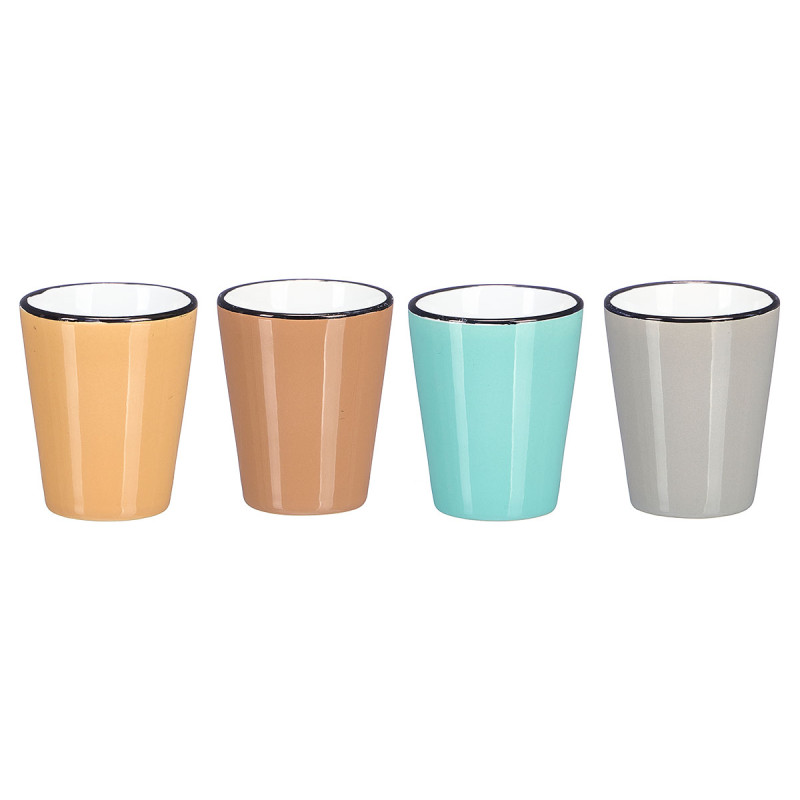 VASO CERAMICA 90 ML BORDE NEGRO SURT 4 COL CLAROS