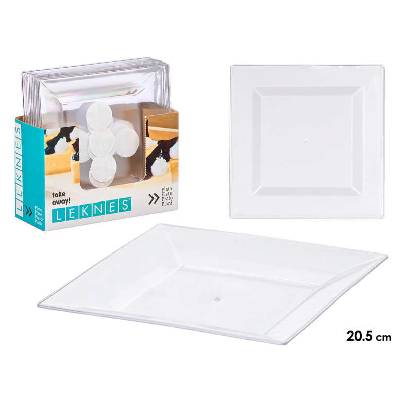 SMALL SQUARE TRANSPARENT PLATE 20X20CM