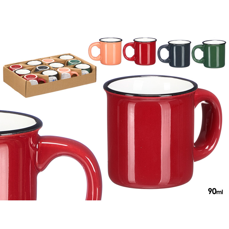 TAZA CAFE 90ML ASA BORDE NEGRO SURT 4 COL OSCUROS 