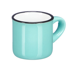 50ML COFFEE CUP HANDLE BLACK RIM ASRT 4 LIGHT COL