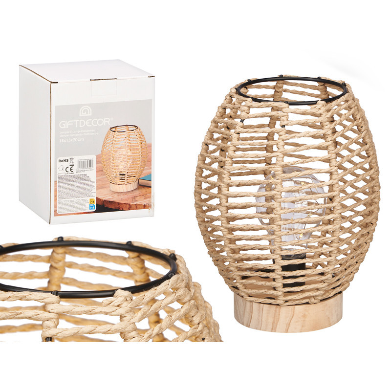 LAMPADA DA TAVOLO OVALE CORDA BASE LEGNO