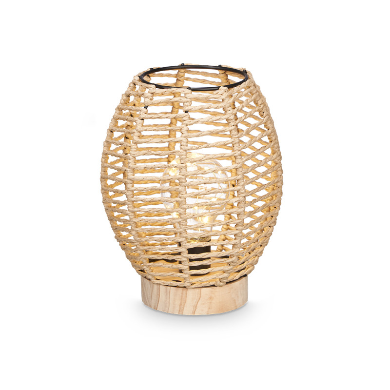 CANDEEIRO DE MESA OVAL CORDA BASE MADEIRA