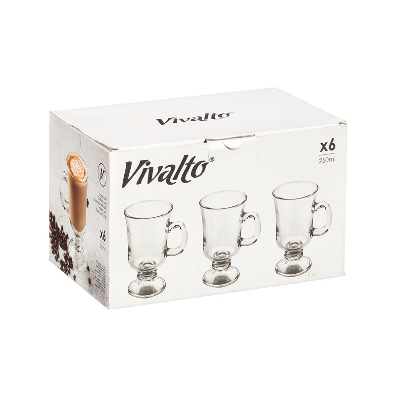 CANECA VIDRO PARA CAFÉ LONGO COM PÉ E ASA 250ML