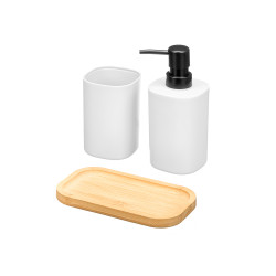  SET DISPENSER BICCHIERE BASE BAMBU BIANCO