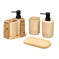 SET DISPENSER CUP BAMBOO BASE BEIGE