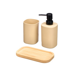 CONJUNTO DISPENSADOR COPO BASE BAMBU BEGE