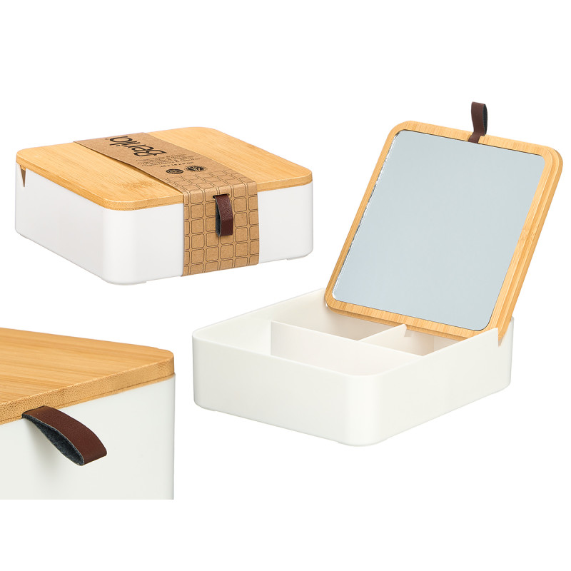 WHITE BAMBOO PLASTIC MIRROR ORGANIZER