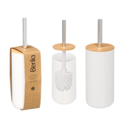 WHITE BAMBOO PLASTIC TOILET BRUSH HOLDER