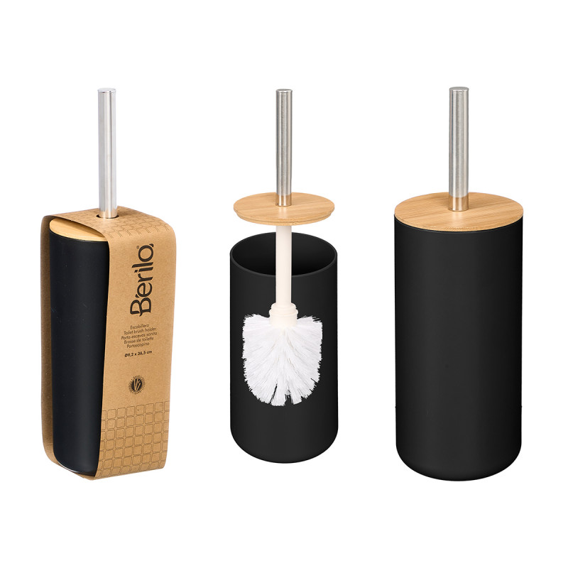 BLACK BAMBOO PLASTIC TOILET BRUSH HOLDER