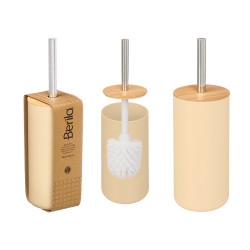 BEIGE BAMBOO PLASTIC TOILET BRUSH HOLDER