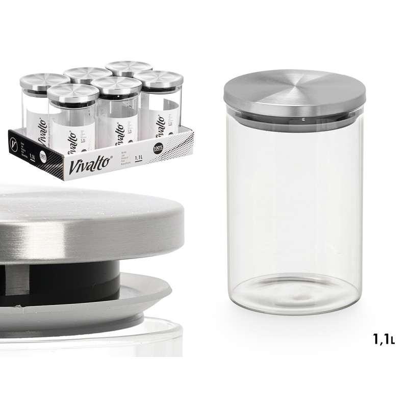 POT ROND BOROSILICATE 1,1L COUVERCLE ACIER 