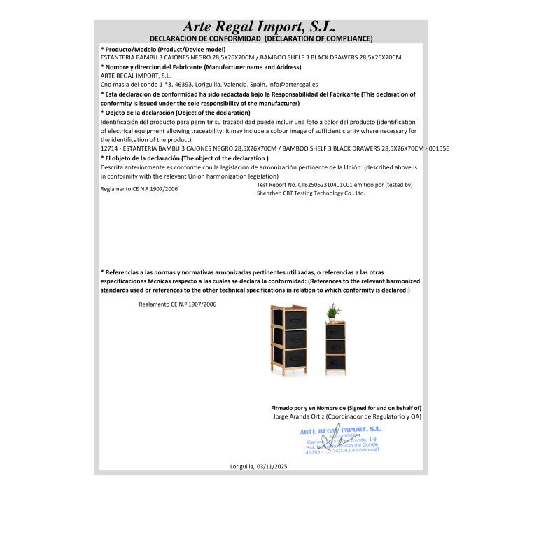 BAMBOO SHELF 3 BLACK DRAWERS 28,5X26X70CM