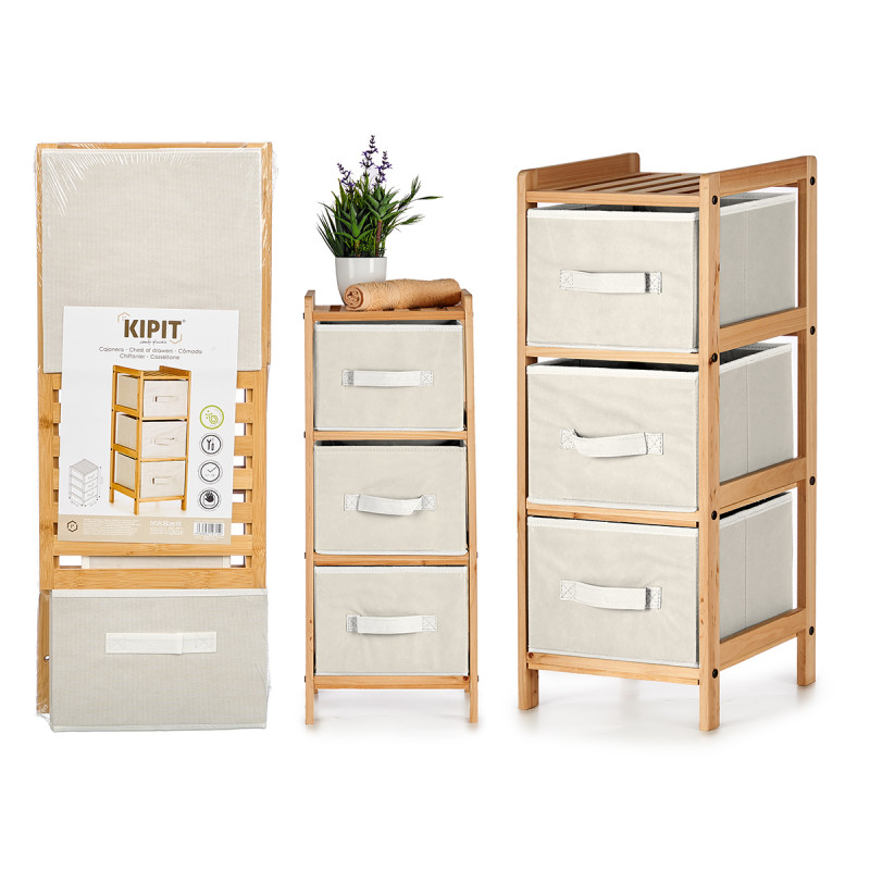 ESTANTERIA BAMBU 3 CAJONES BLANCO 28,5X26X70CM