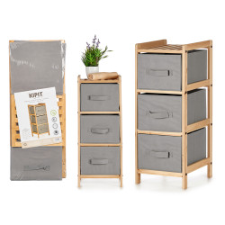 BAMBOO SHELF 3 GRAY DRAWERS 28,5X26X70CM