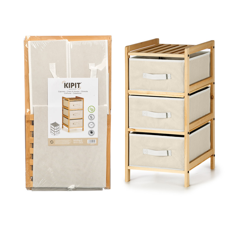 ETAGERE BAMBOU 3 TIROIRS BLANCS 36X36X66CM