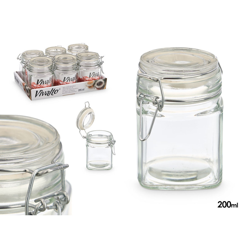 POT VERRE CARRE FERMETURE HERMETIQUE 200ML