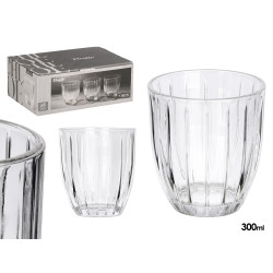 VASO AGUA RAYAS 300ML TRANSPARENTE