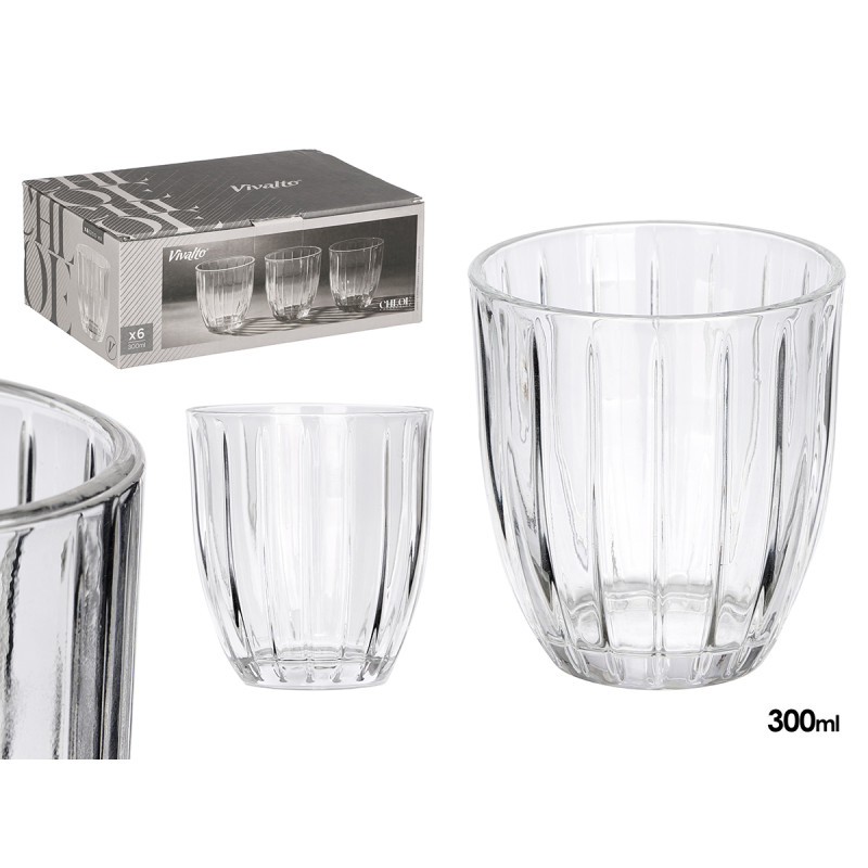 VASO AGUA RAYAS 300ML TRANSPARENTE