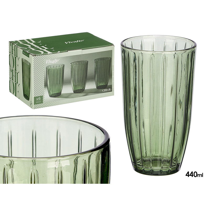 VASO ALTO RAYAS 440ML VERDE