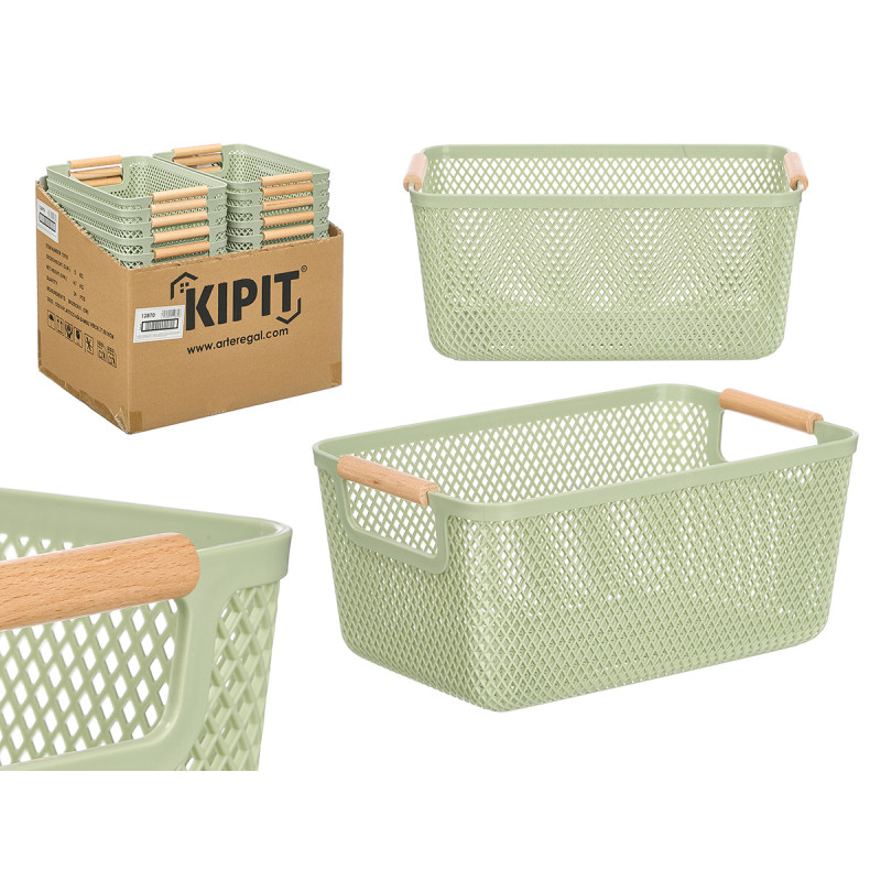 PANIER PLASTIQUE VERT ANSE BAMBOU 27,5X18CM