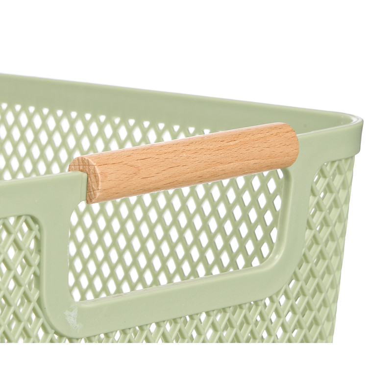 CESTINO PLASTICA VERDE MANICO BAMBU 27,5X18CM