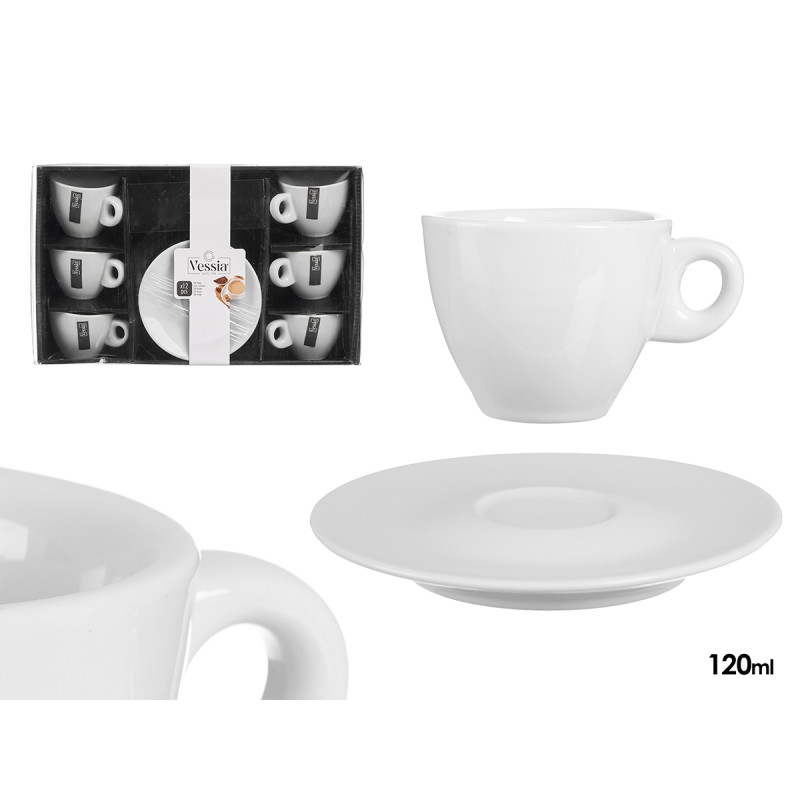 SET 6 120MLWHITE PORCELAIN COFFEE CUPS W PLATE 