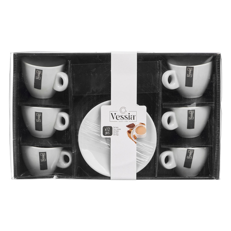 SET 6 120MLWHITE PORCELAIN COFFEE CUPS W PLATE 