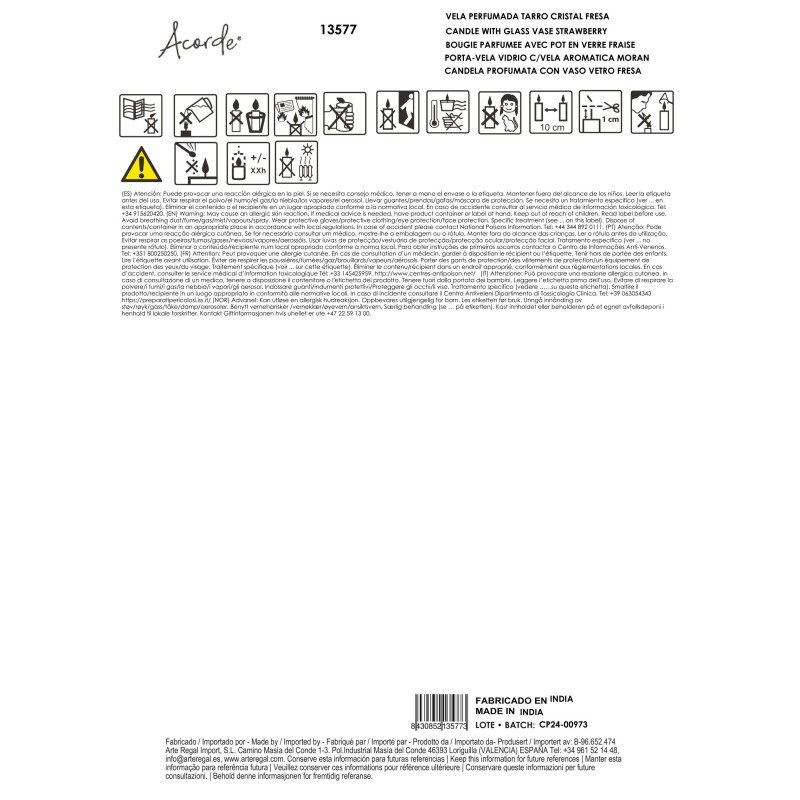 VELA PERFUMADA TARRO CRISTAL FRESA