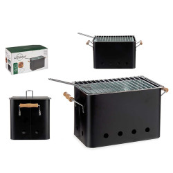 BARBECUE PORTÁTIL RECTANGULAR COM PEGAS PRETO 