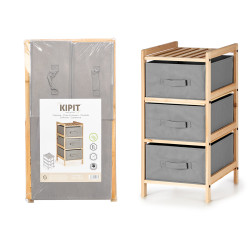 ESTANTERIA BAMBU 3 CAJONES GRIS 36X34X66CM