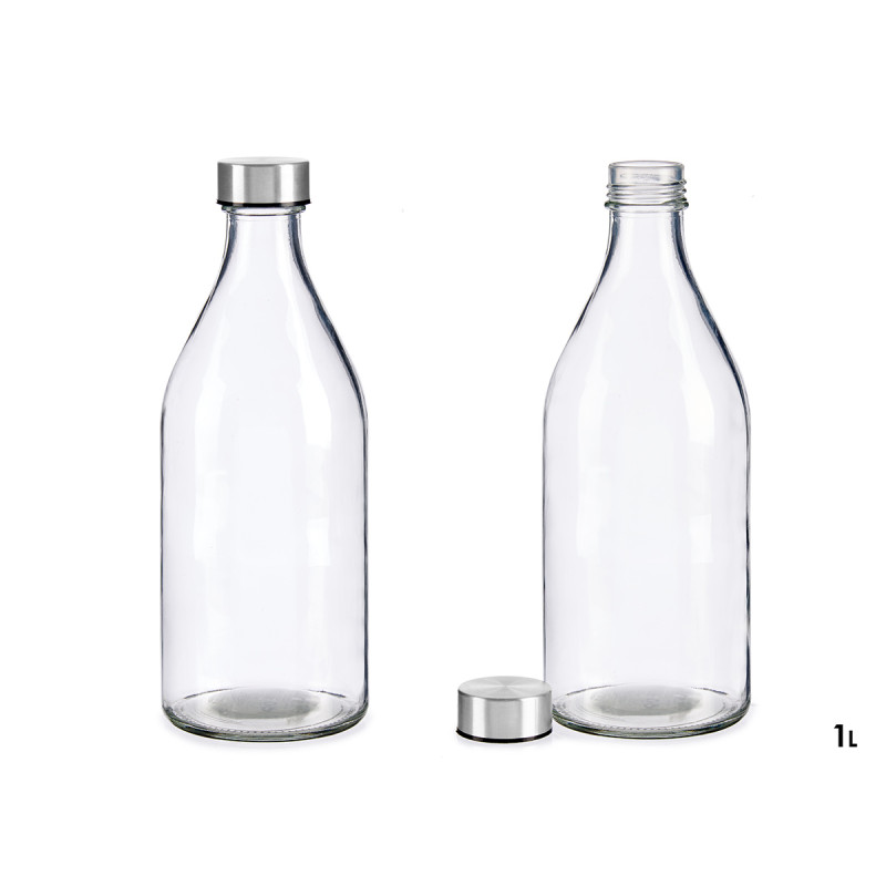 BOUTEILLE VERRE RONDE BOUCHON ACIER 1L