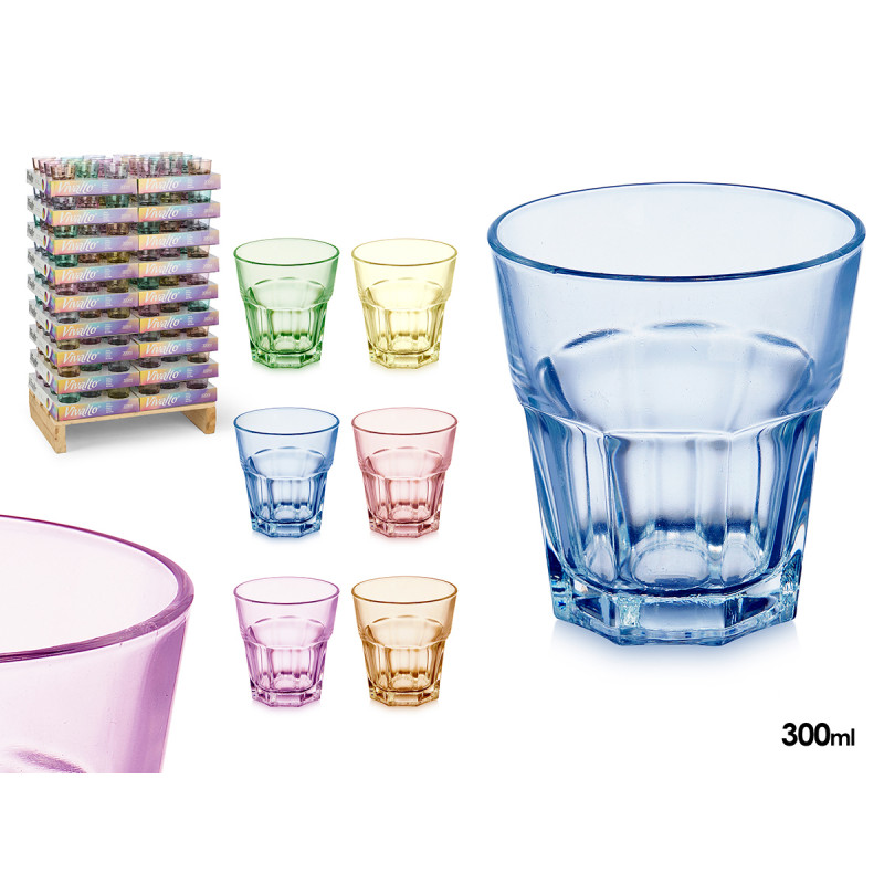 CRYSTAL GLASS 300 ML ASSORT 6 COLOURS DISPLAY