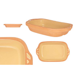 EARTHENWARE SQUARE CASSEROLE HANDLES  23CM YELLOW