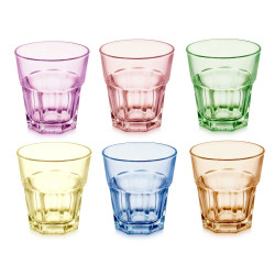 VASO VIDRIO 300 ML SURT 6 COLORES DISPLAY