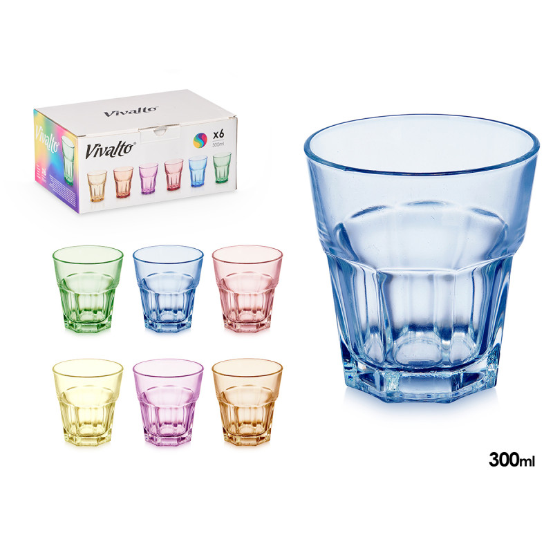 GOBELET EN VERRE 300 ML ASSORT 6 COULEURS 