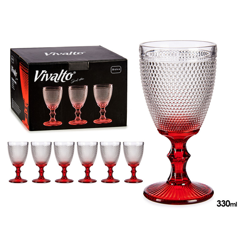 COUPE VIN VERRE DEC POINTS PIED ROUGE 330ML