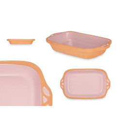 CAÇAROLA DE BARRO RECTANGULAR ASAS 23CM ROSA