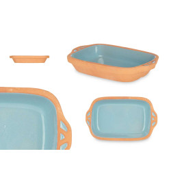 EARTHENWARE SQUARE CASSEROLE HANDLES 23CM TURQ