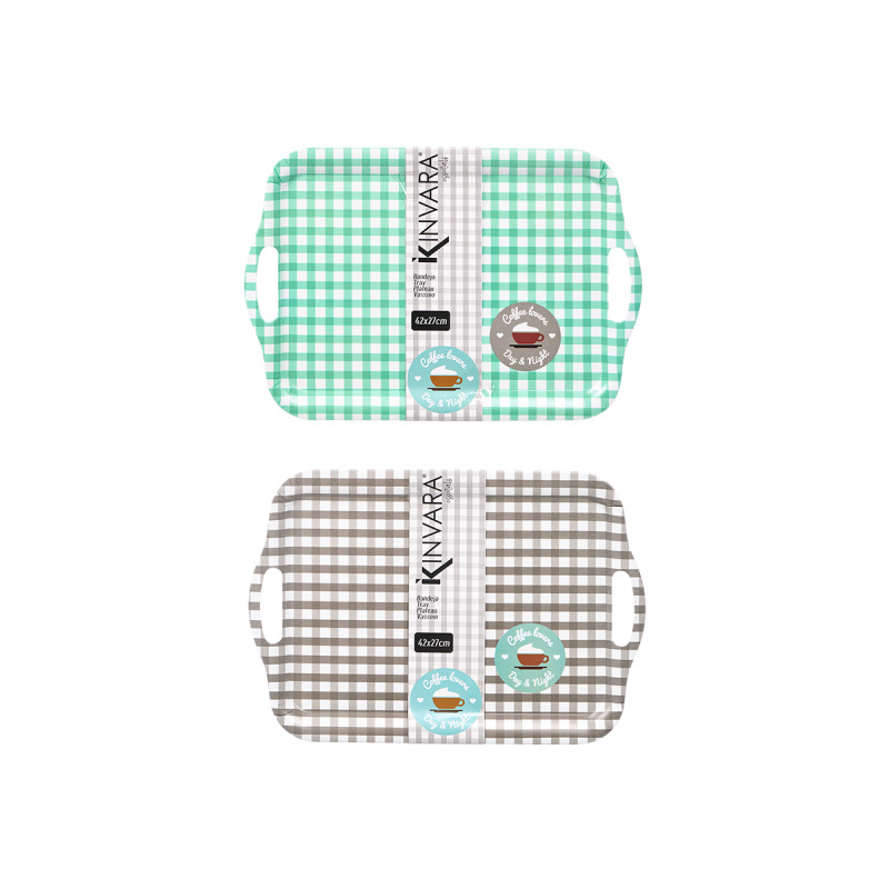 MELAMINE TRAY 42X27CM ASSORTED 2 VICHY