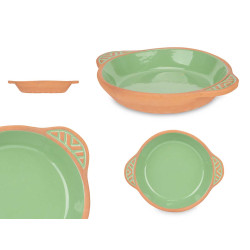 CASSEROLE TERRE CUITE ROND POIGNE 20CM VERT