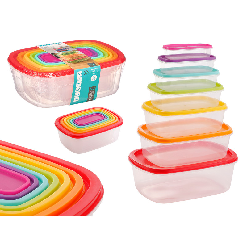 SET 7 RECTANGULAR PLASTIC LUNCH BOX