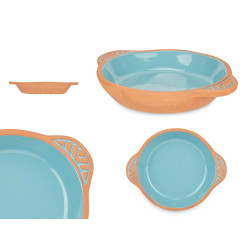 CASSEROLE TERRE CUITE ROND POIGNE 20CM TURQUOISE